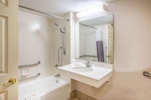 Room, 1 King Bed, Accessible, Non Smoking (Mobility Accessible) | Bathroom | Combined shower/tub, free toiletries, hair dryer, towels