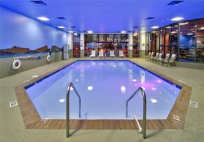 Indoor pool, open 6 AM to 10 PM, pool loungers