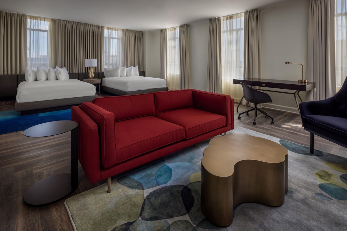 Room, 2 Queen Beds (Oversized) | Living area | 52-inch flat-screen TV with cable channels, TV, stereo