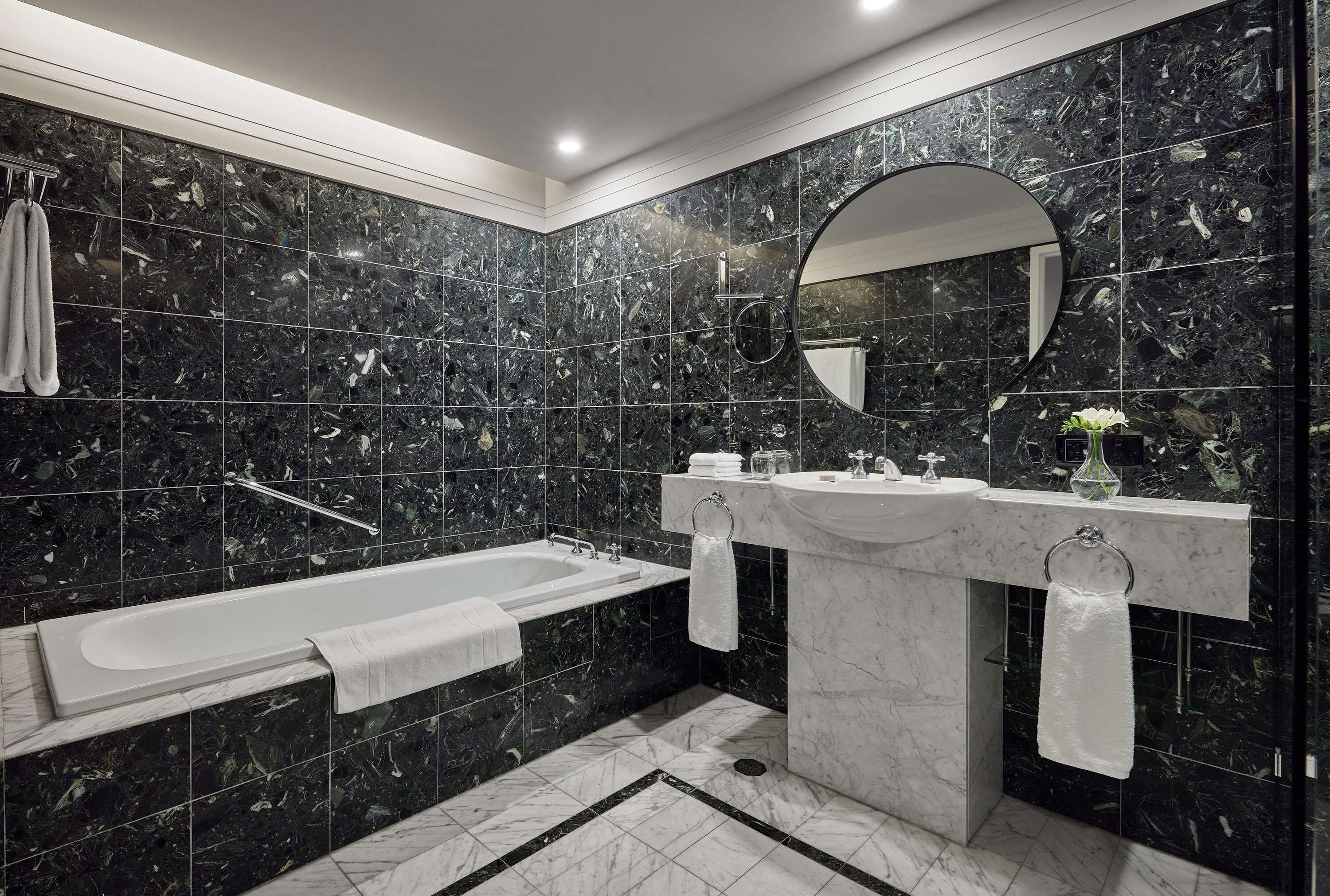 separate bathtub and shower, deep-soaking bathtub, free toiletries