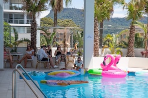 Outdoor pool, sun loungers