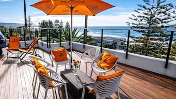 Frühstück, Mittagessen, Abendessen, Blick auf den Strand 