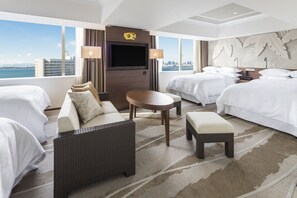Premium bedding, down comforters, pillowtop beds, in-room safe