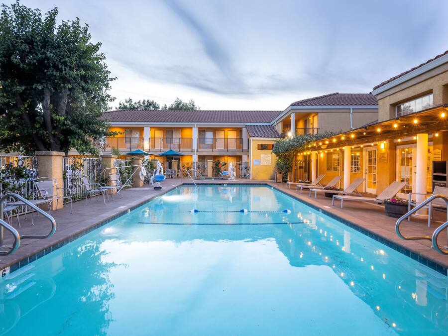 Outdoor pool, pool umbrellas