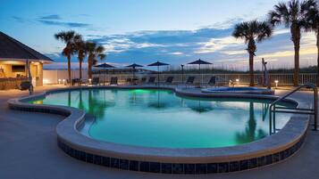 Outdoor pool, open 8:00 AM to 10:00 PM, pool umbrellas, sun loungers