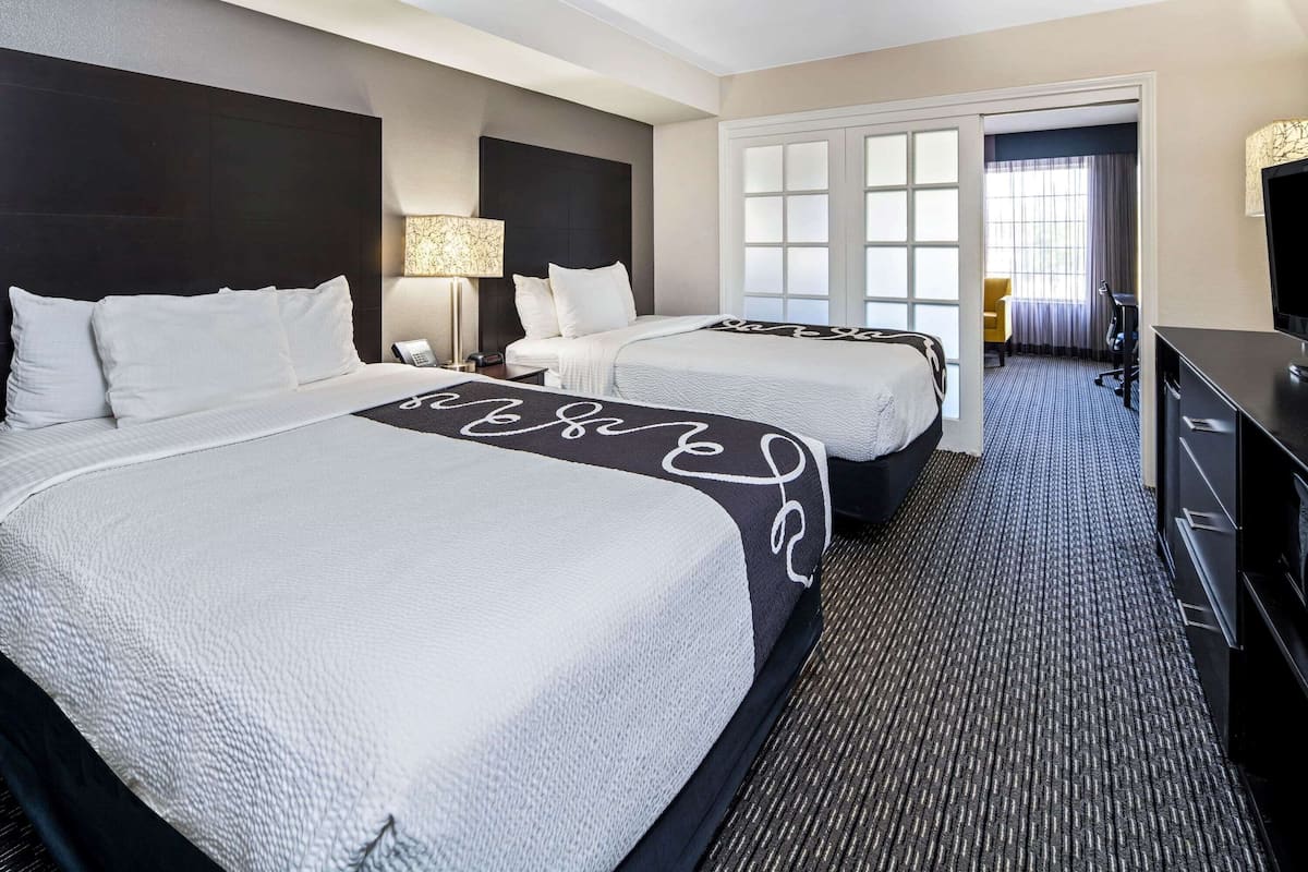 Suite, 2 Double Beds | Premium bedding, desk, blackout drapes, iron/ironing board