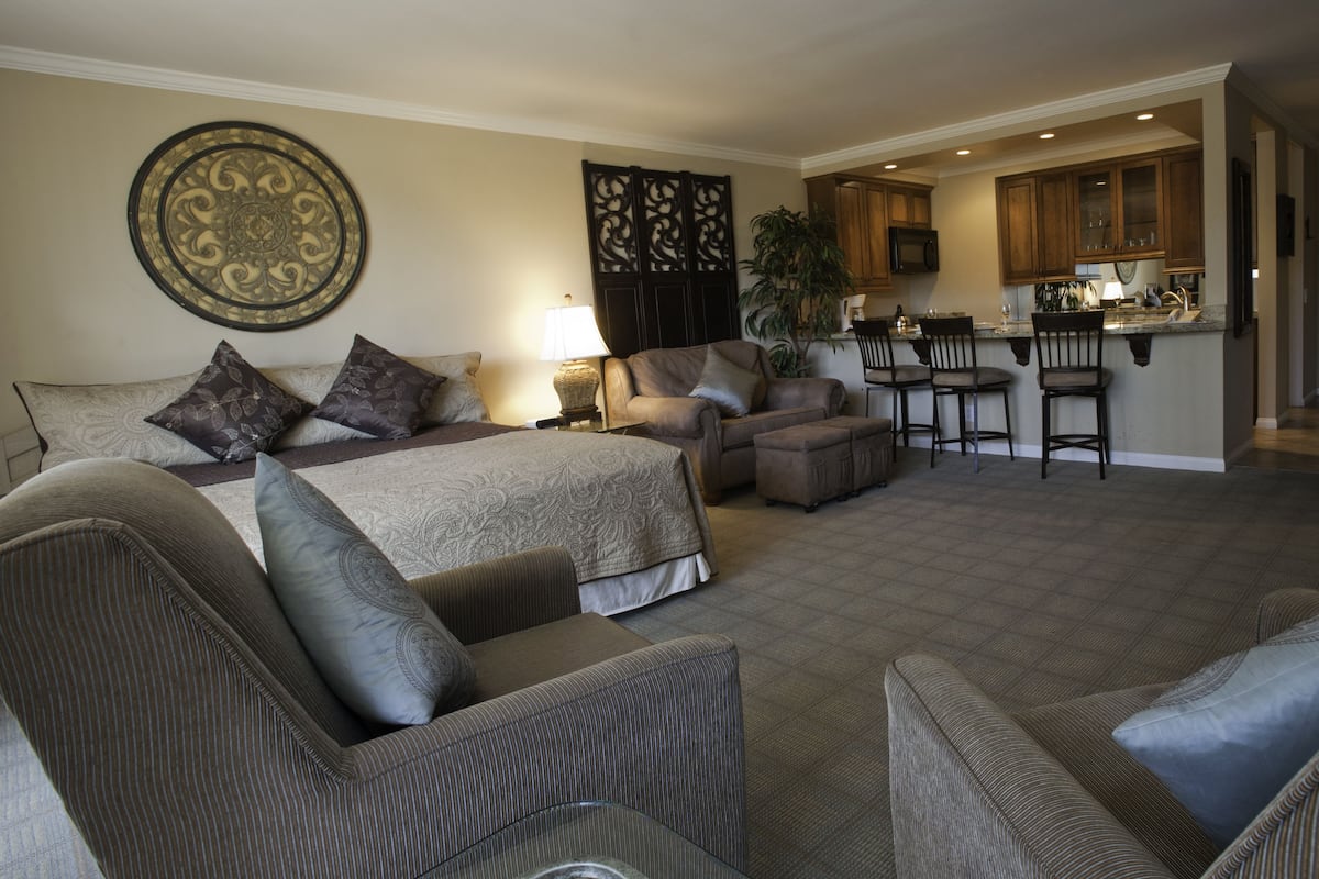 Studio Suite, 1 King Bed, Sofabed, Kitchenette | Desk, iron/ironing board, rollaway beds, bed sheets