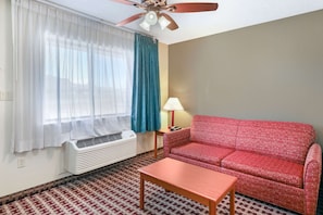 Down comforters, pillowtop beds, desk, blackout drapes
