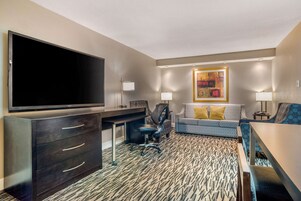 Desk, blackout drapes, iron/ironing board, free cribs/infant beds