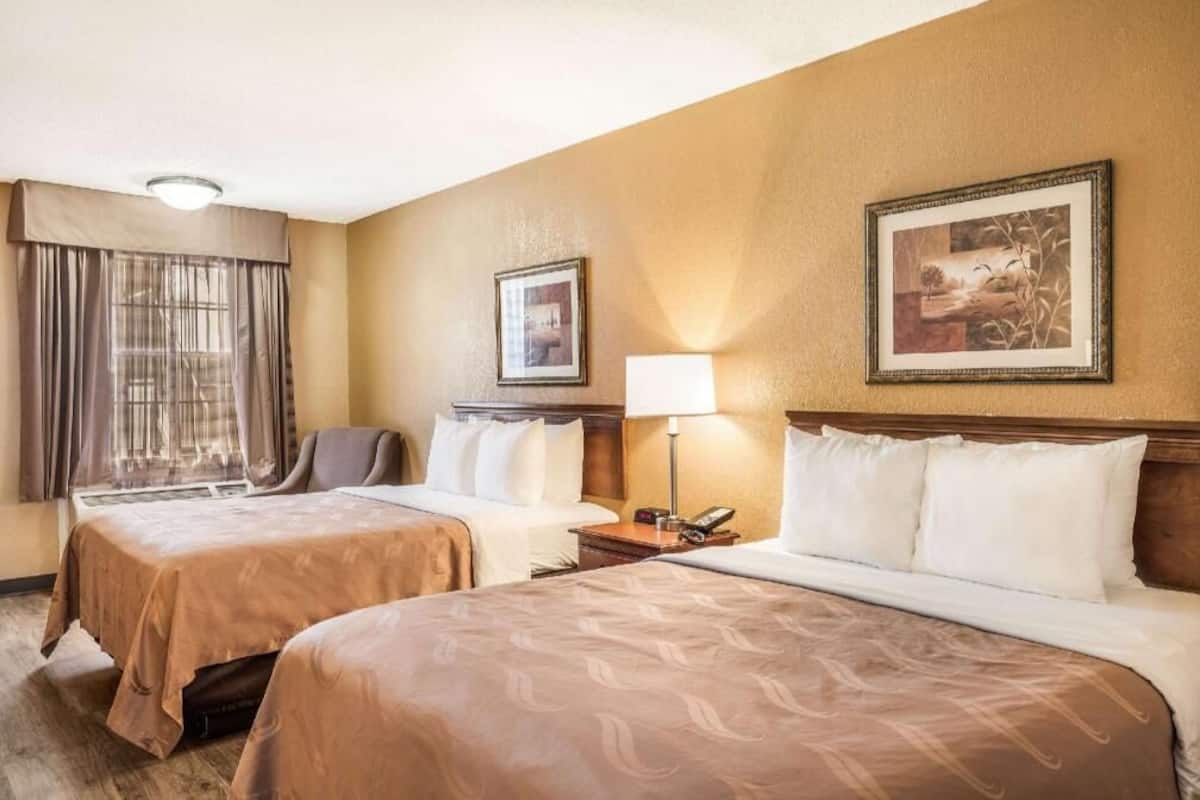 Desk, laptop workspace, iron/ironing board, free cribs/infant beds