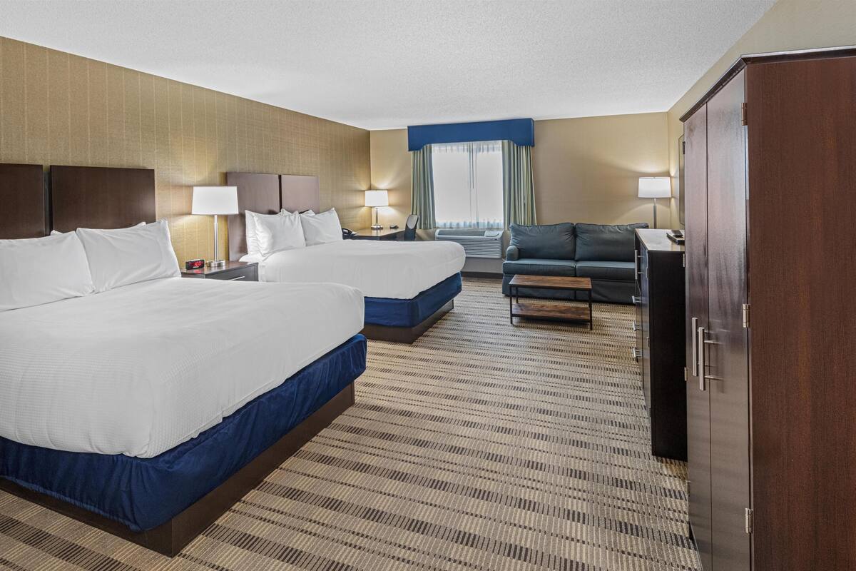 suite, 2 queen beds, non smoking, refrigerator & microwave (with sofabed) | in-room safe, desk, blackout curtains, iron/ironing board