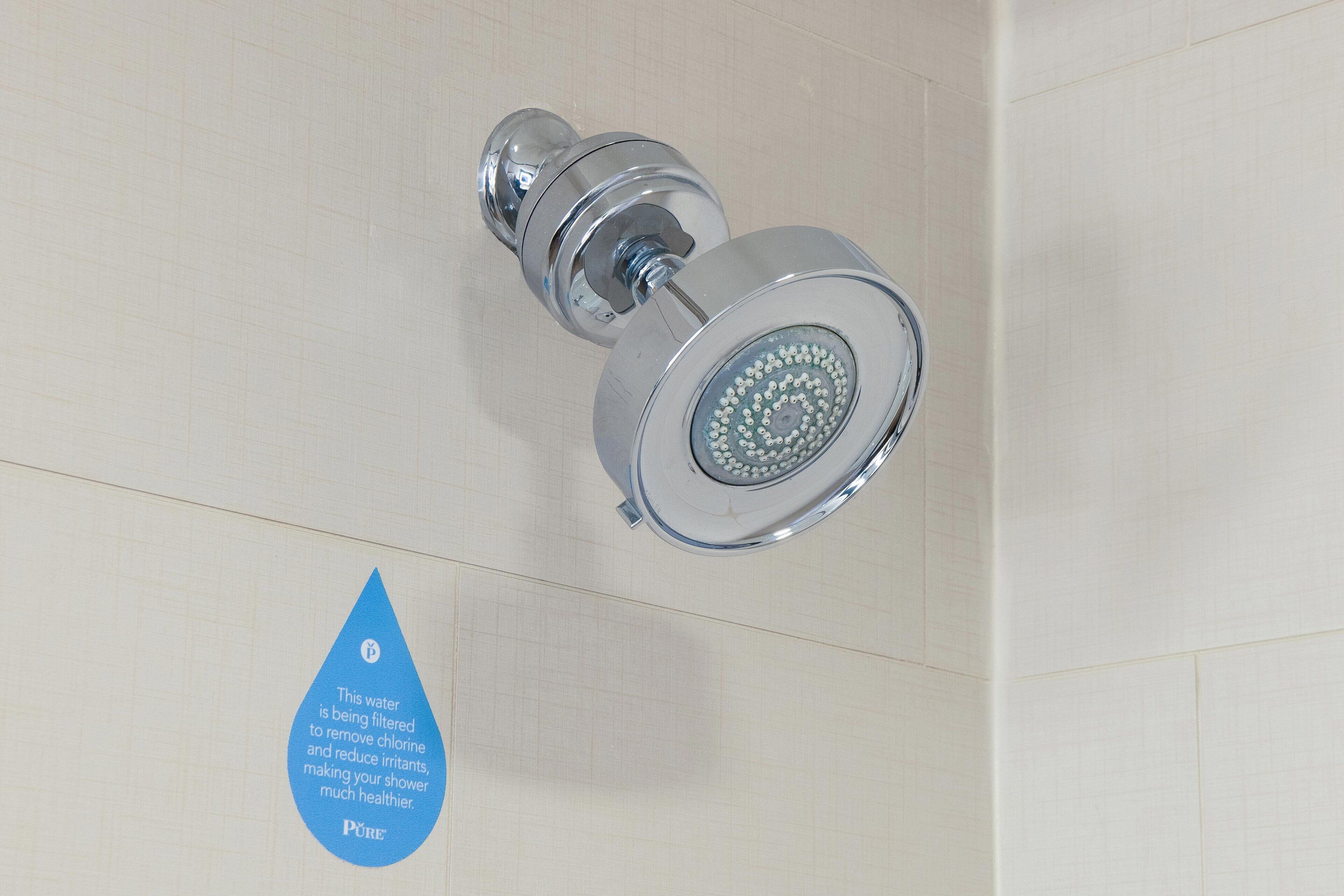 combined shower/bathtub, free toiletries, hair dryer, towels