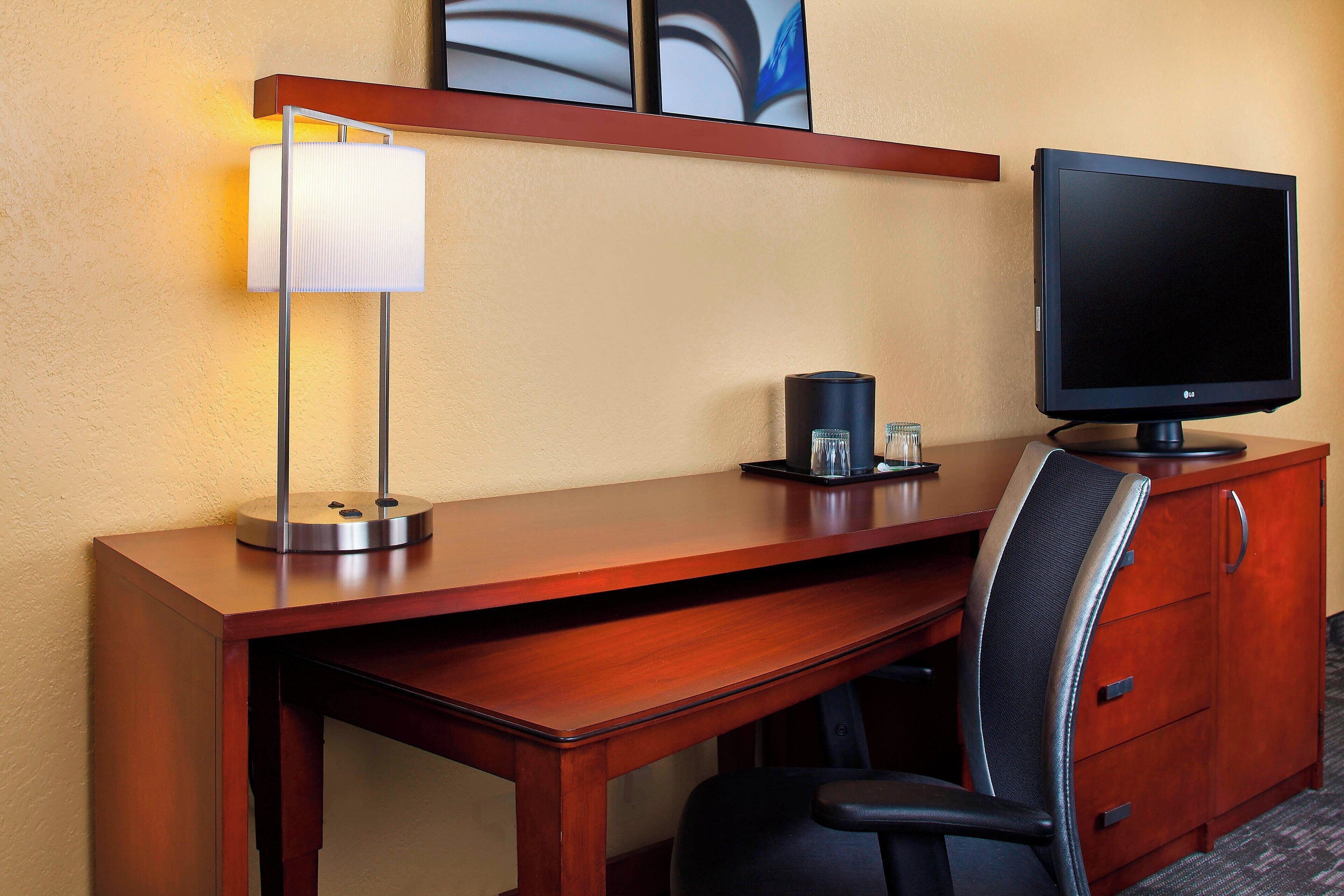 1 bedroom, hypo-allergenic bedding, desk, blackout curtains