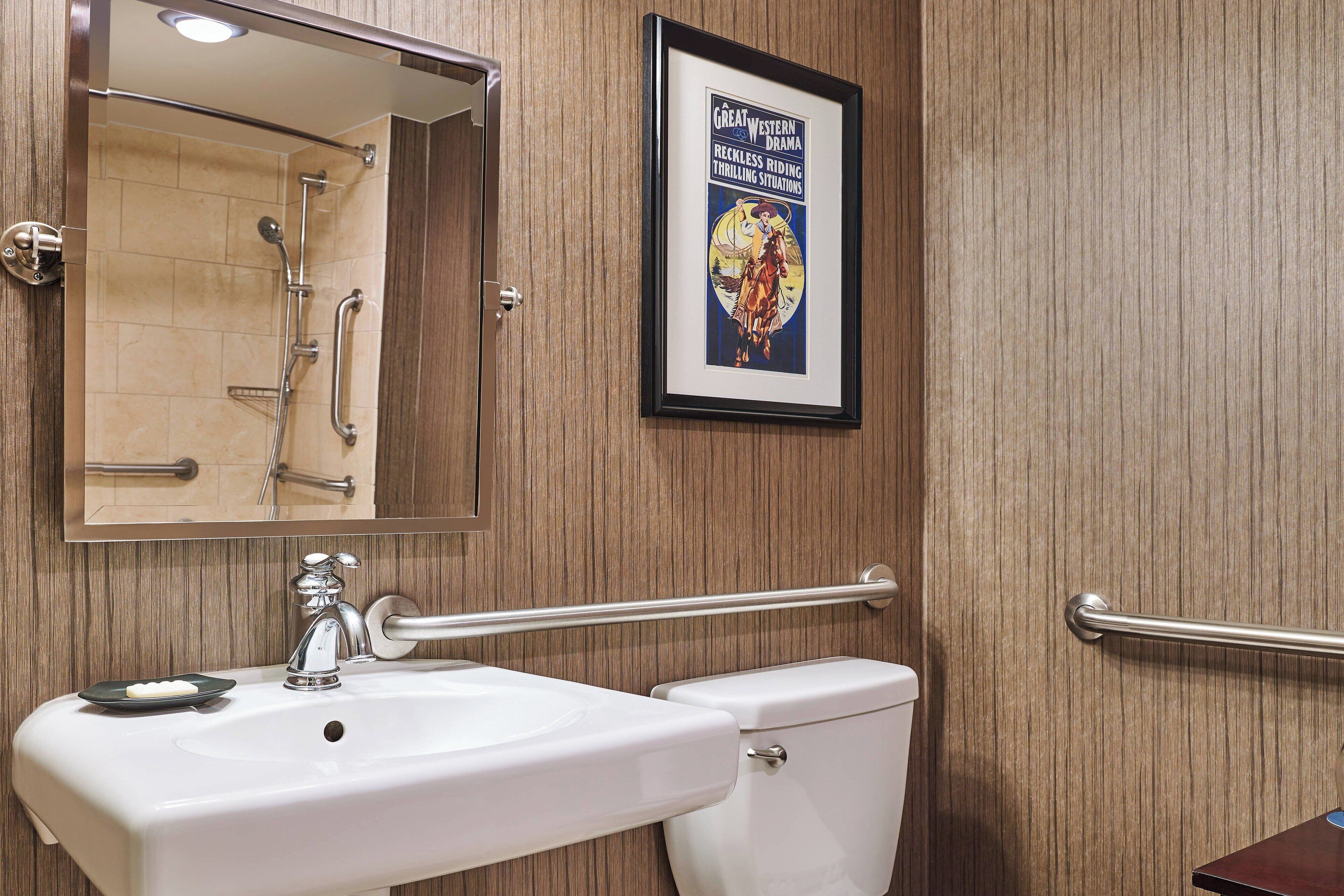 combined shower/bathtub, rainfall showerhead, designer toiletries