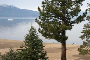 Private beach, sun loungers, beach towels, beach volleyball