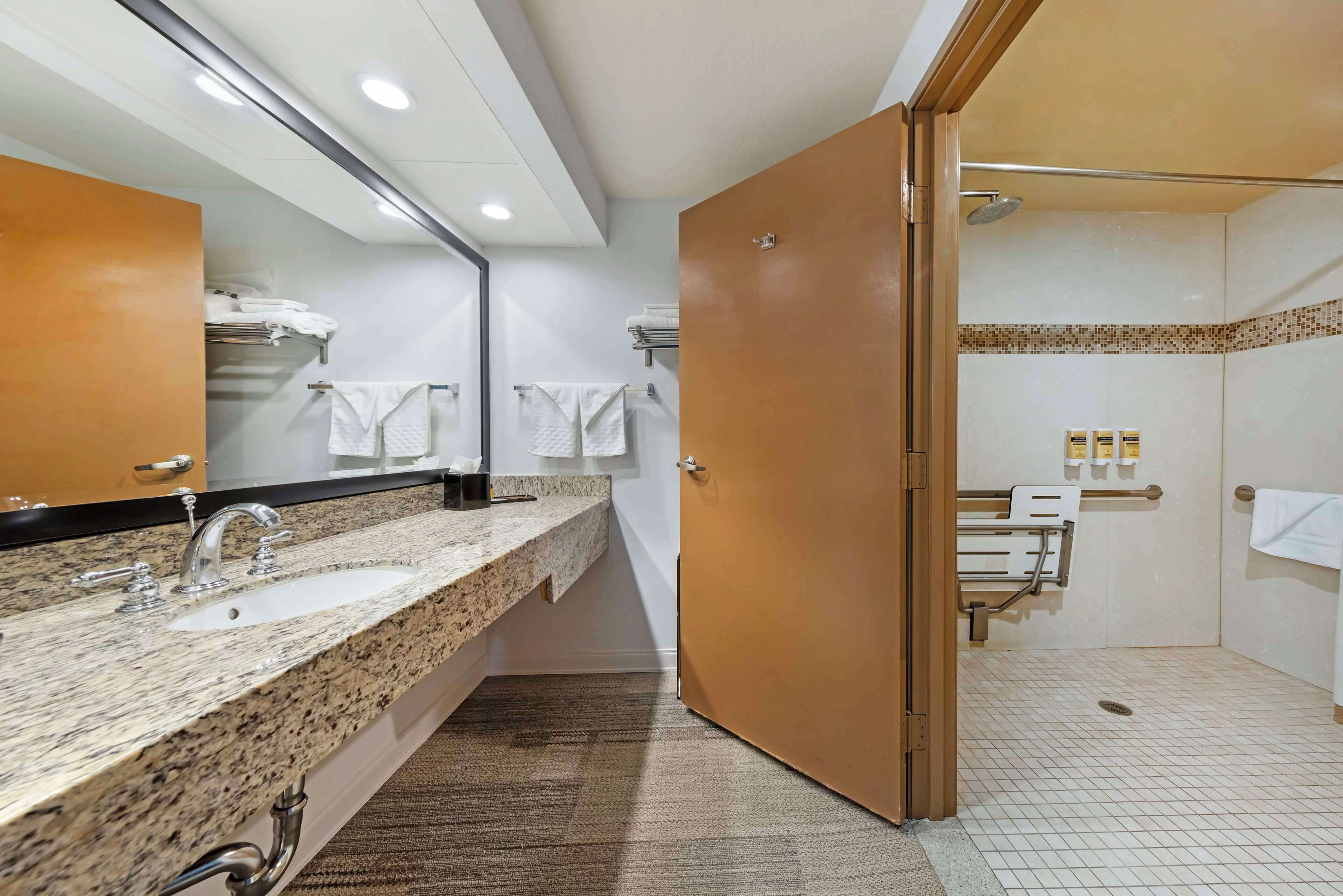 deep-soaking bathtub, free toiletries, hair dryer, towels