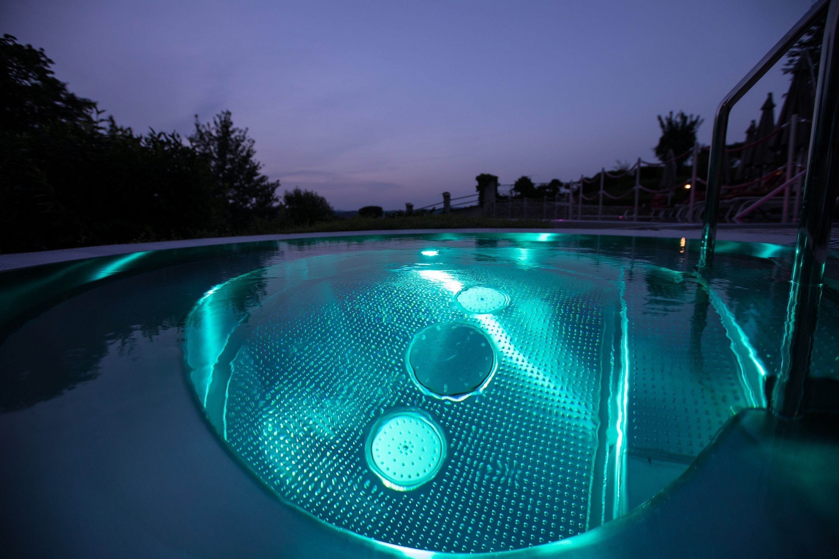 outdoor pool, pool umbrellas, pool loungers