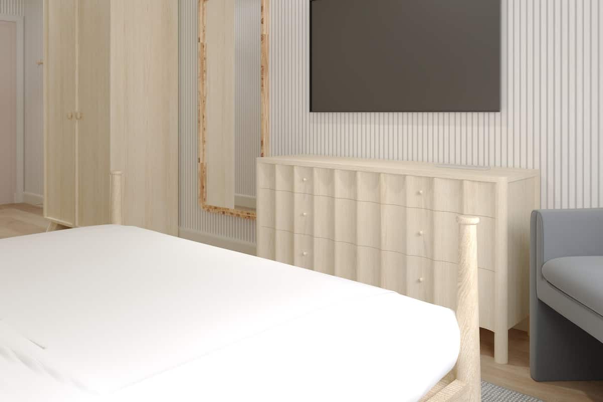 Sengetøy av topp kvalitet, senger med overmadrass og safe på rommet