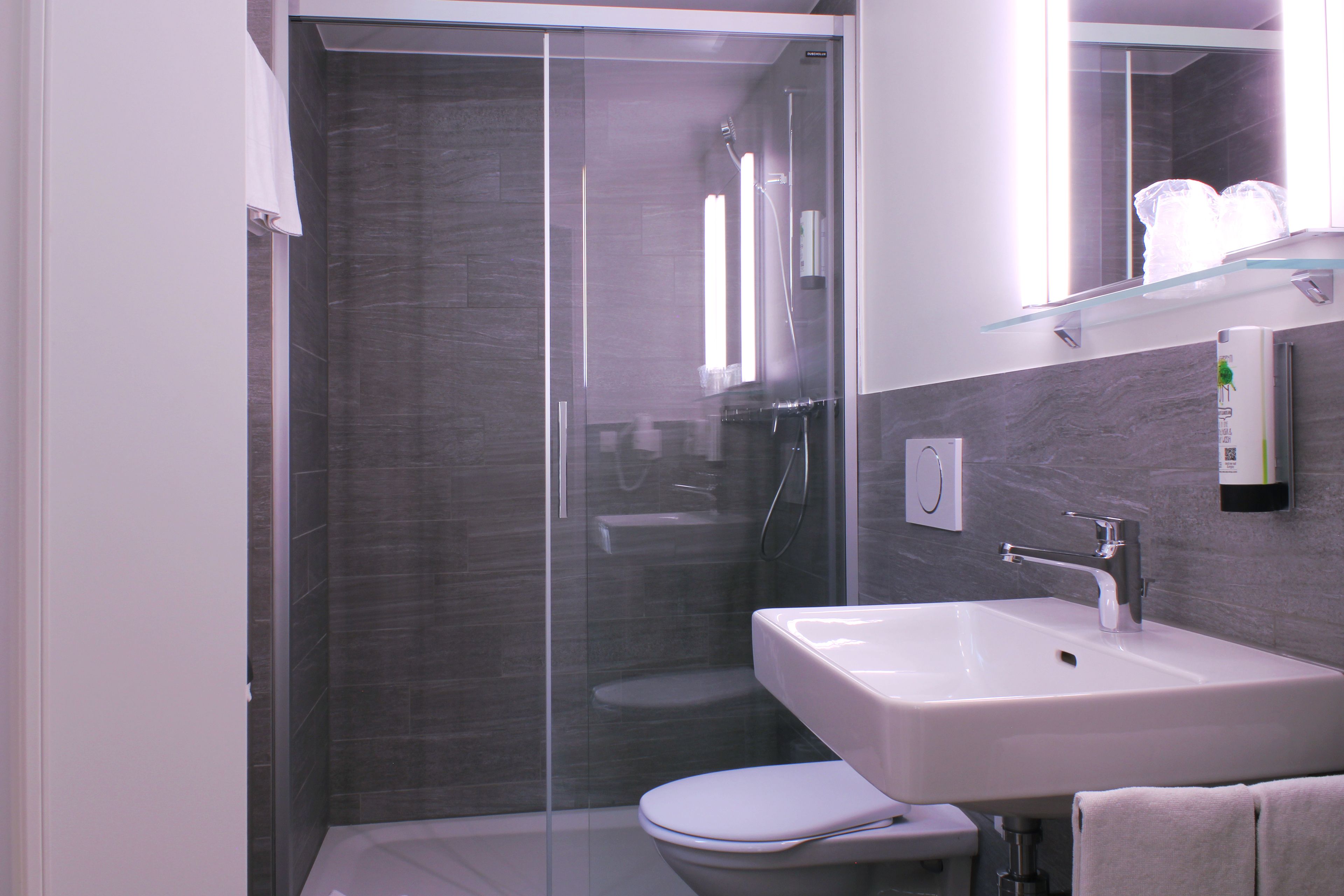 hair dryer, heated floors, towels, soap