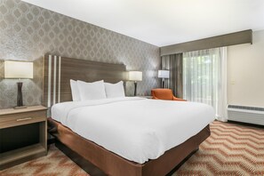 Desk, laptop workspace, blackout curtains, iron/ironing board