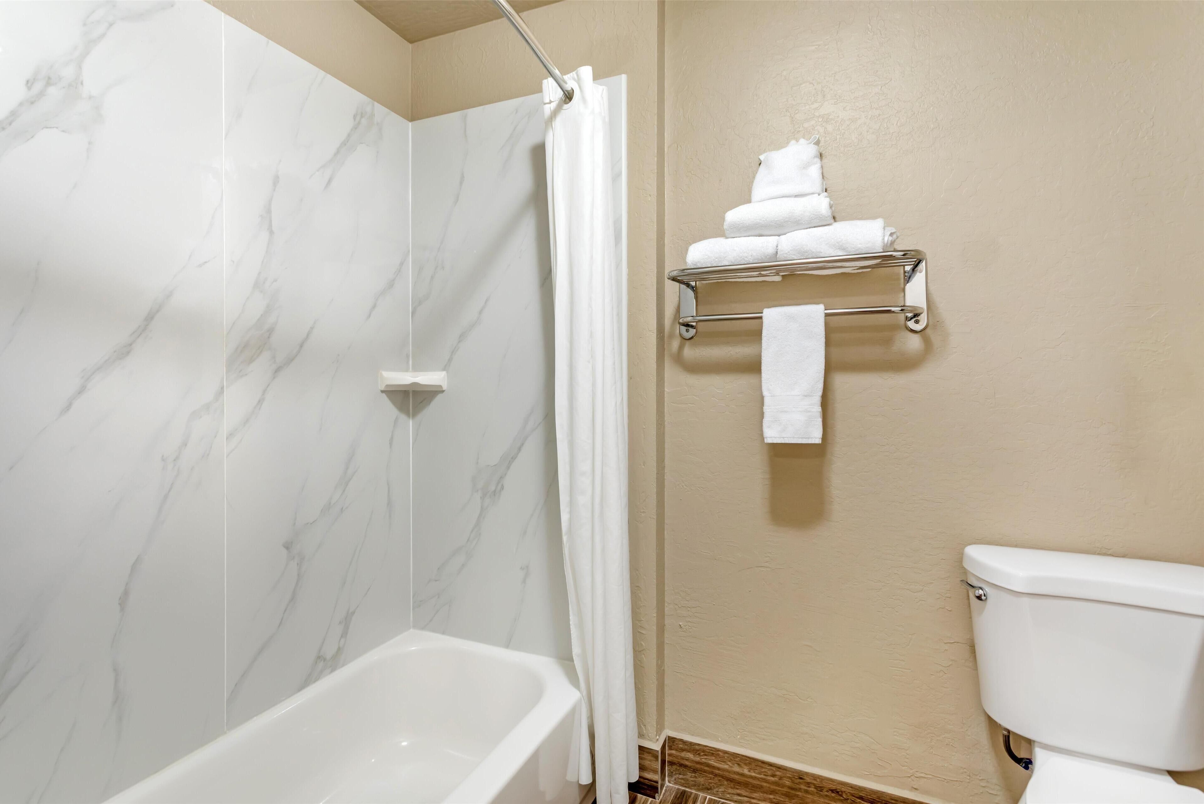 suite, 1 king bed, non smoking, refrigerator & microwave (with sofabed) | bathroom | free toiletries, hair dryer, towels, soap