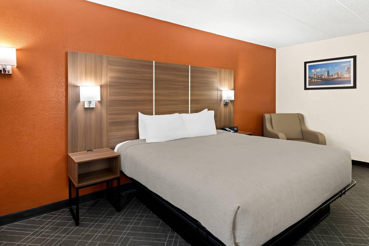 Standard Room, 1 King Bed, Non Smoking | Desk, laptop workspace, blackout drapes, iron/ironing board