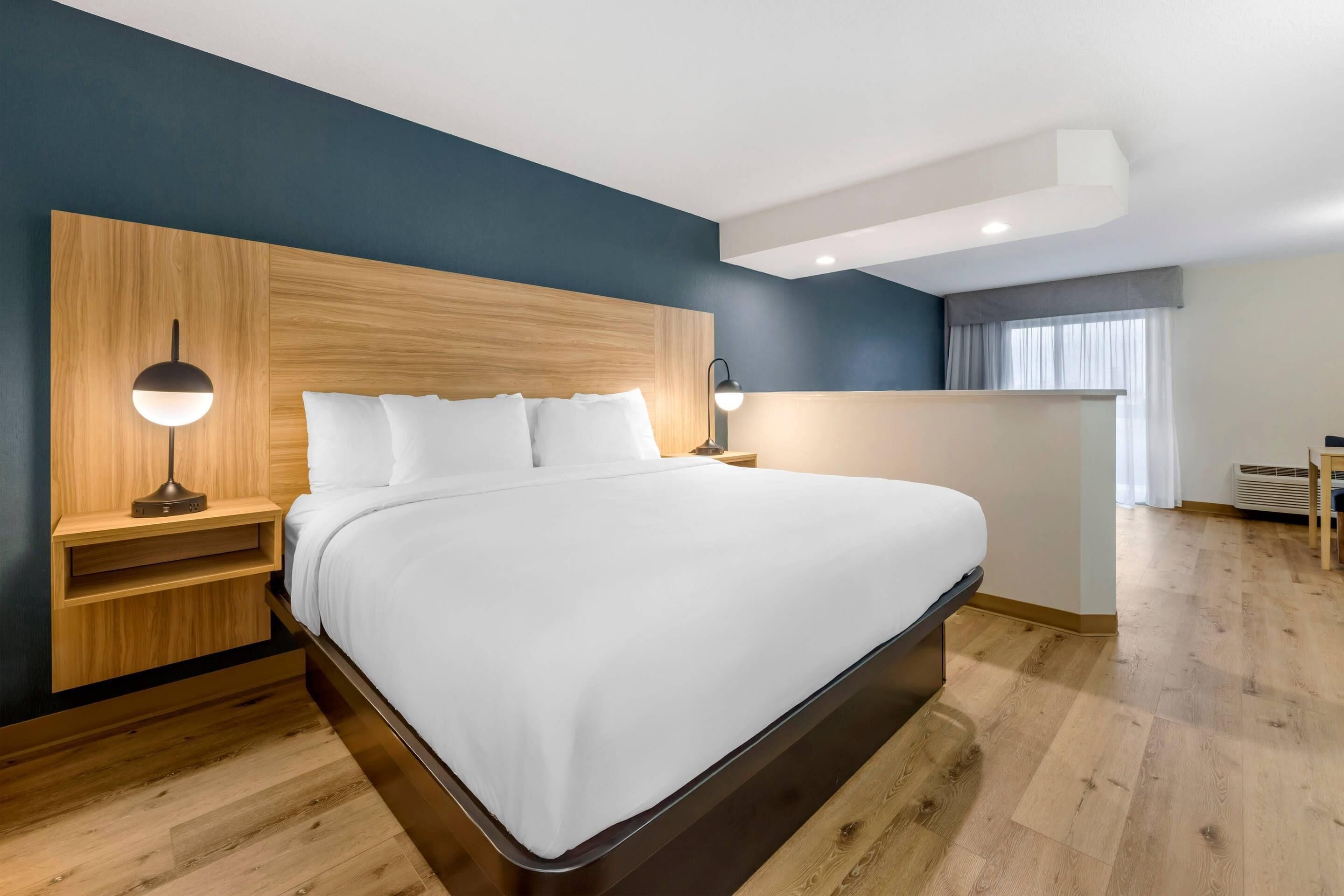 Suite, 1 King Bed, Non Smoking, Pool View (Efficiency, Balcony) | Desk, blackout drapes, iron/ironing board, free WiFi