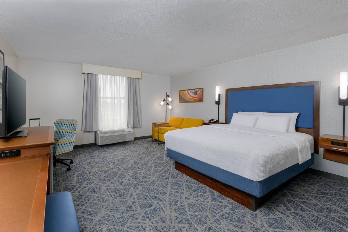 Deluxe, One King Bed, Pullout couch, Non-Smoking | Living area | 50-inch flat-screen TV with cable channels, TV