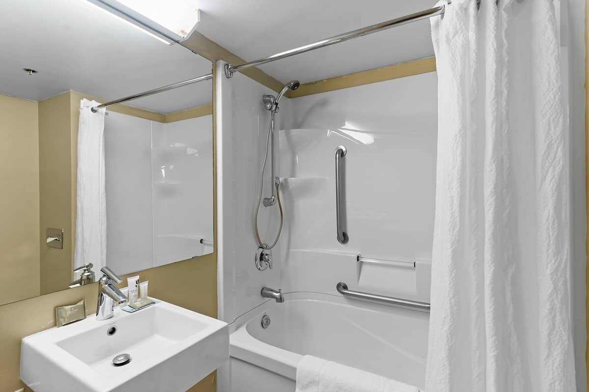 room, 1 king bed, accessible, non smoking (exterior) | bathroom | combined shower/bathtub, eco-friendly toiletries, hair dryer, towels