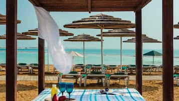 Private beach, free beach cabanas, sun-loungers, beach umbrellas