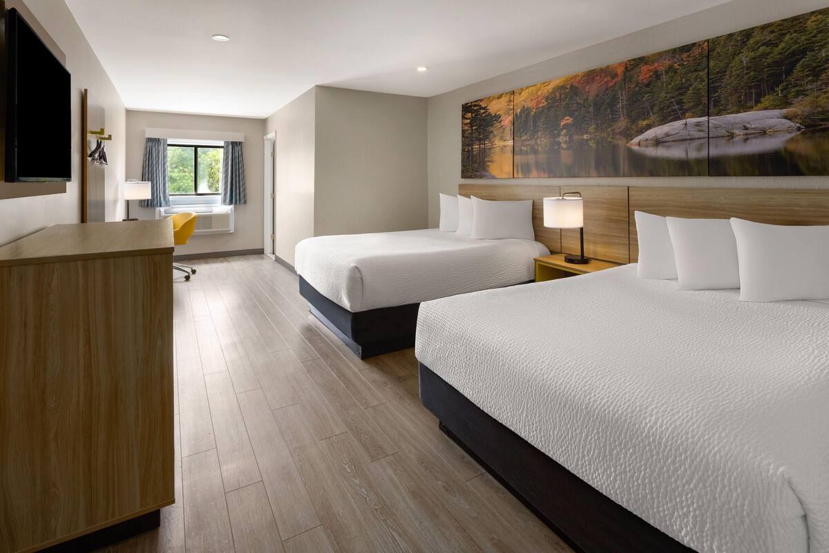 Room, 2 Queen Beds, Non Smoking | Desk, laptop workspace, iron/ironing board (on request), WiFi (free)