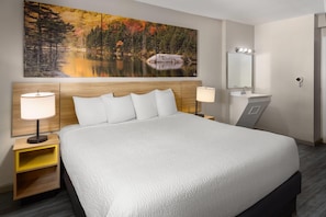 Room, 1 King Bed, Hearing Accessible, Non Smoking (Mobility/hearing, Roll-in Shower) | Iron/ironing board, free WiFi, bed sheets, alarm clocks - Days Inn by Wyndham Moosic (Moosic)