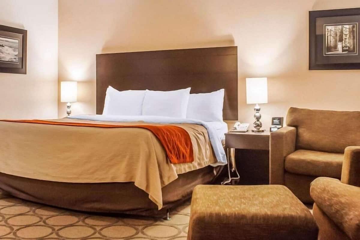Premium bedding, Select Comfort beds, desk, blackout drapes