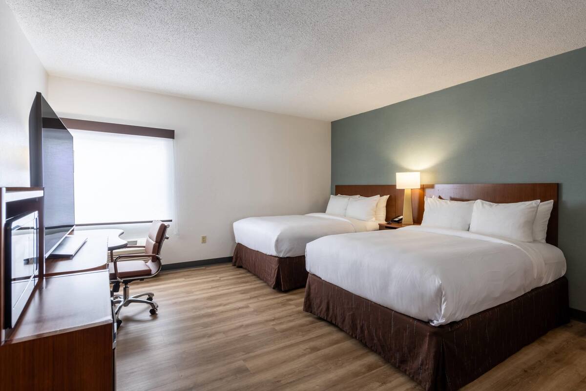 Standard Room, 2 Double Beds, Non Smoking | Desk, blackout drapes, iron/ironing board, cribs (free)