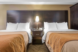 Premium bedding, pillowtop beds, desk, blackout drapes