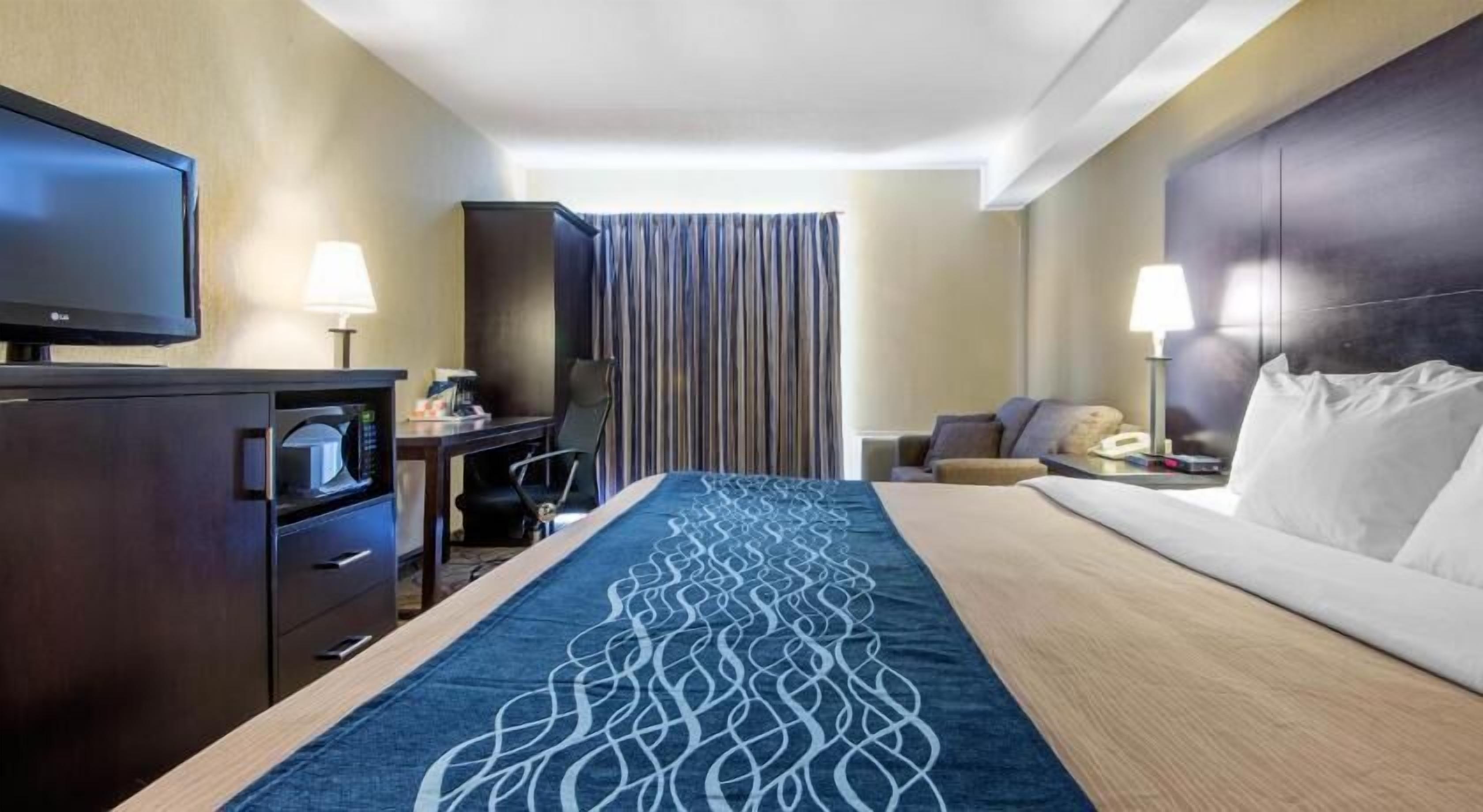 Premium bedding, pillow-top beds, desk, blackout curtains