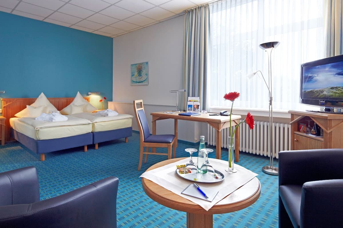 essential room with double bed | 1 bedroom, in-room safe, desk, blackout curtains