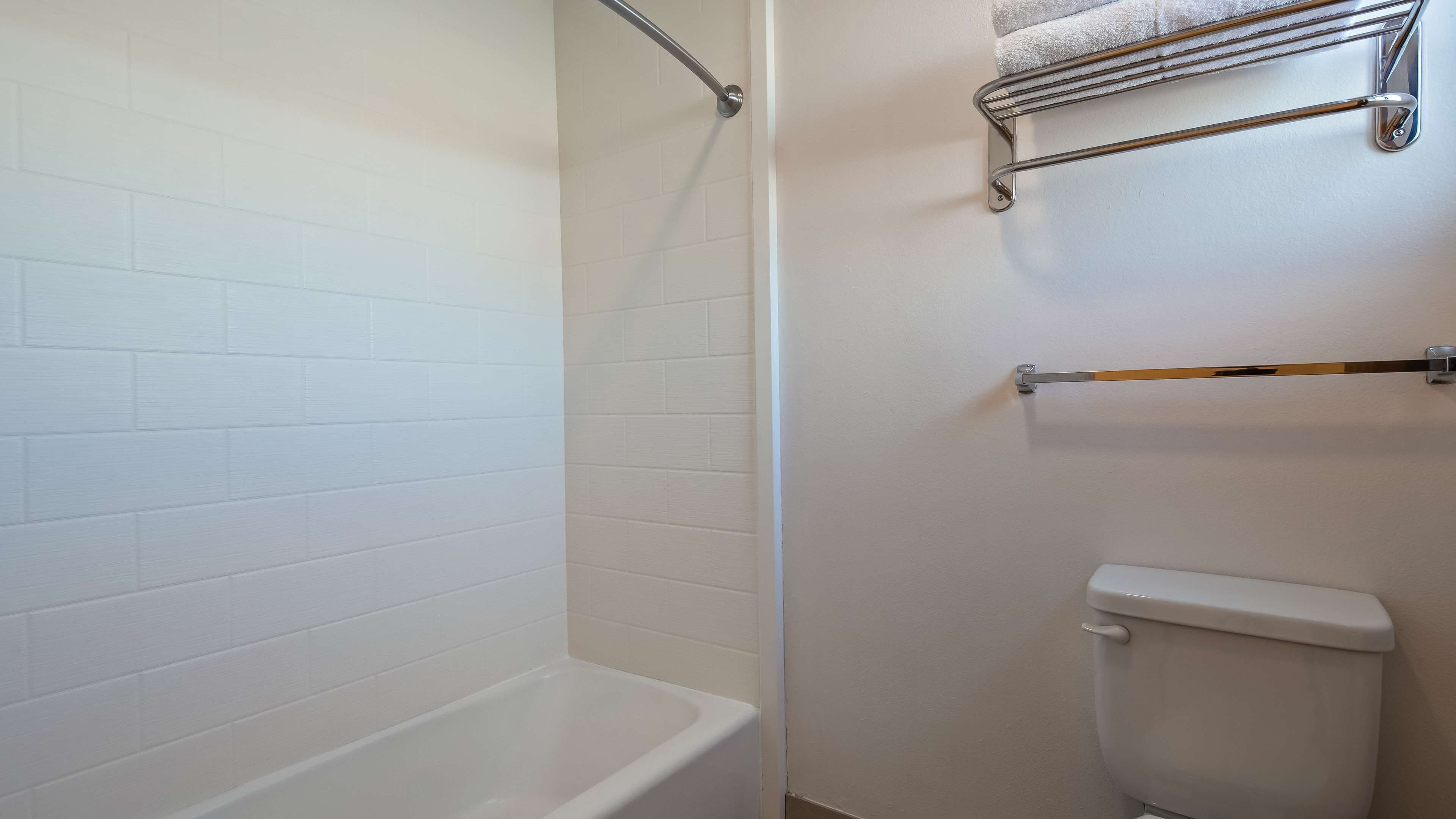 combined shower/bathtub, free toiletries, hair dryer, towels