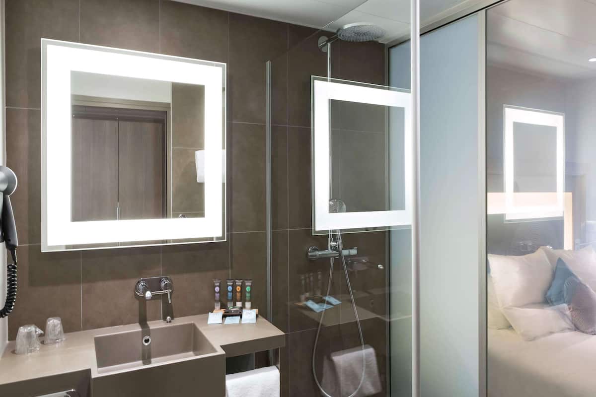 executive double room, 1 queen bed with sofa bed | bathroom | combined shower/bathtub, eco-friendly toiletries, hair dryer, towels