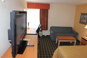 In-room safe, desk, laptop workspace, blackout curtains
