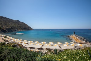 Private beach, sun loungers, beach umbrellas, beach towels