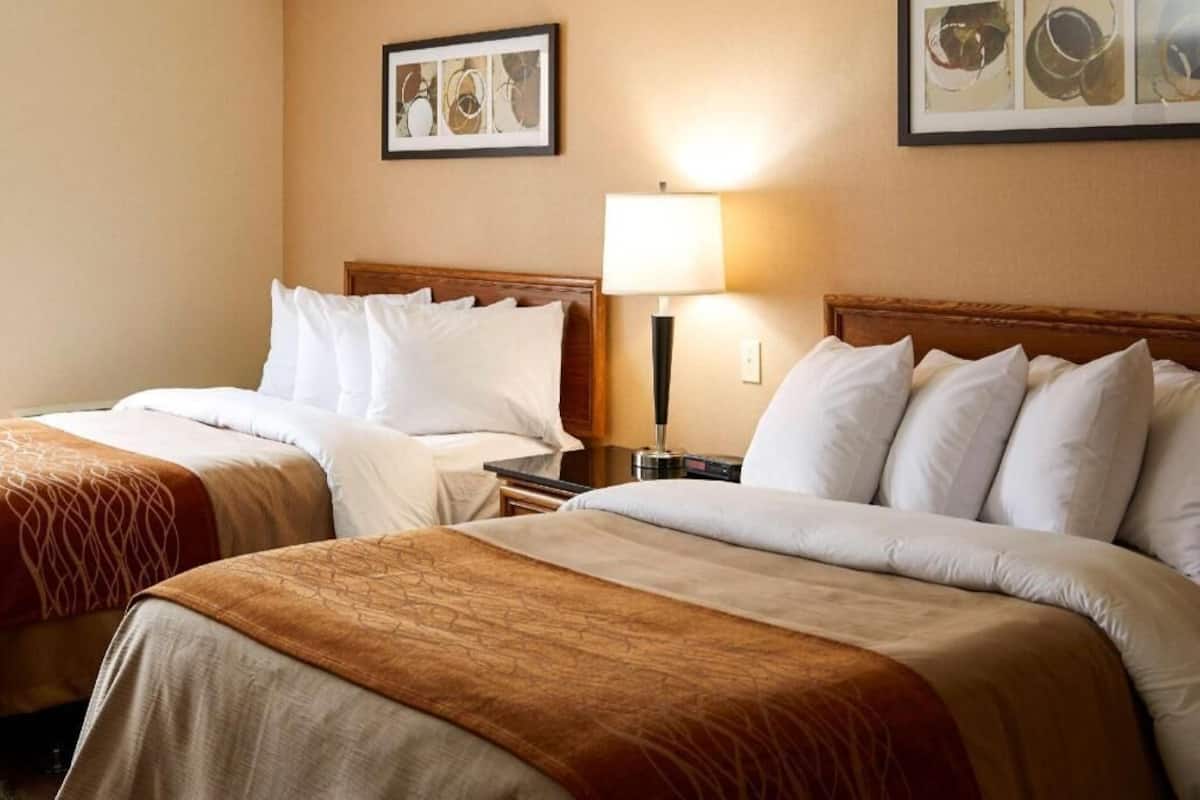 Premium bedding, pillowtop beds, desk, blackout drapes