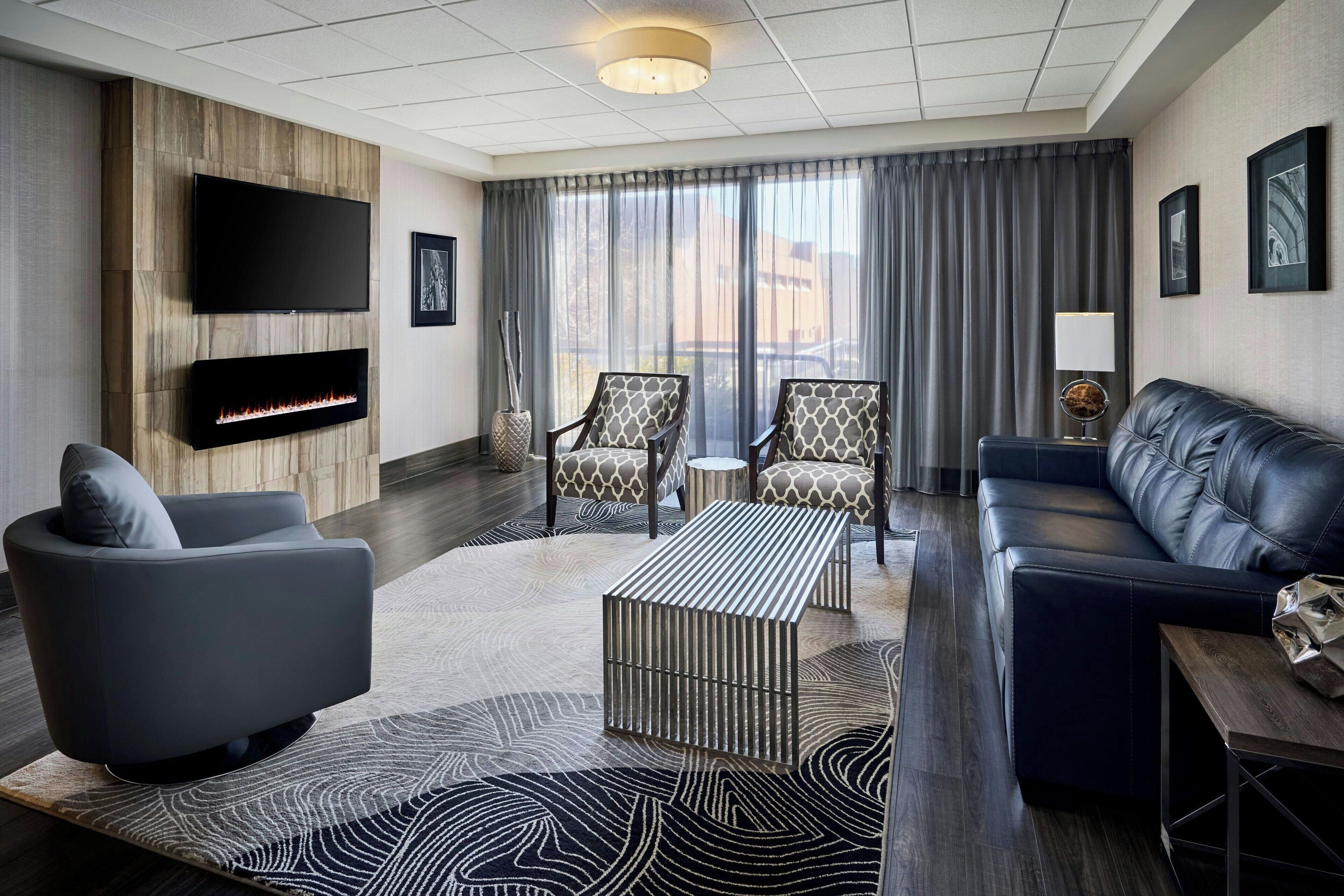 junior suite, 1 bedroom, city view (fireplace) | premium bedding, in-room safe, desk, blackout curtains