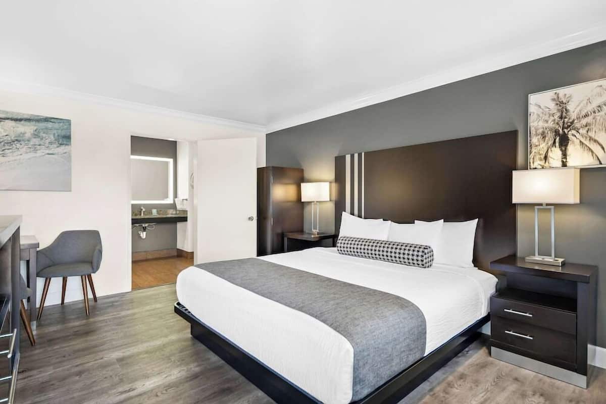Pillow-top beds, desk, laptop workspace, blackout curtains