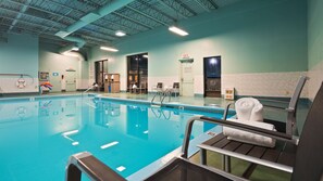 Indoor pool, open 9:00 AM to 9:00 PM, sun loungers