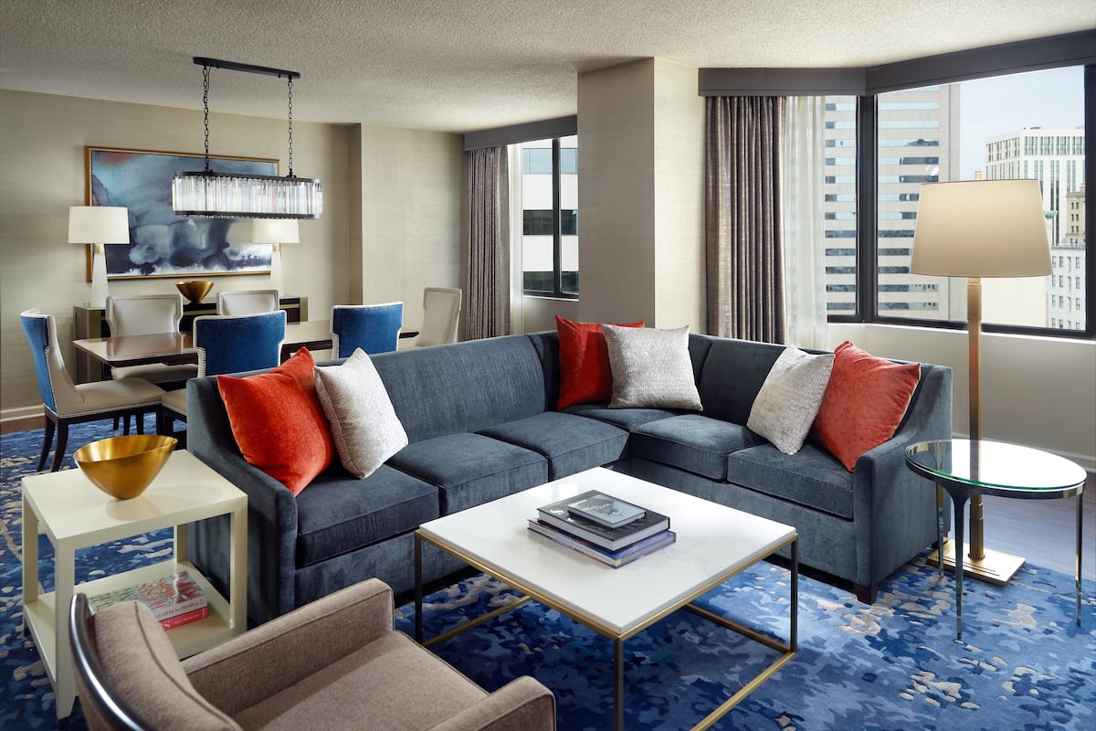 Presidential Suite, 1 Bedroom, 2 Bathrooms | Living area | 49-inch LCD TV with digital channels, TV, first-run movies