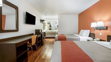 Desk, laptop workspace, free WiFi, bed sheets