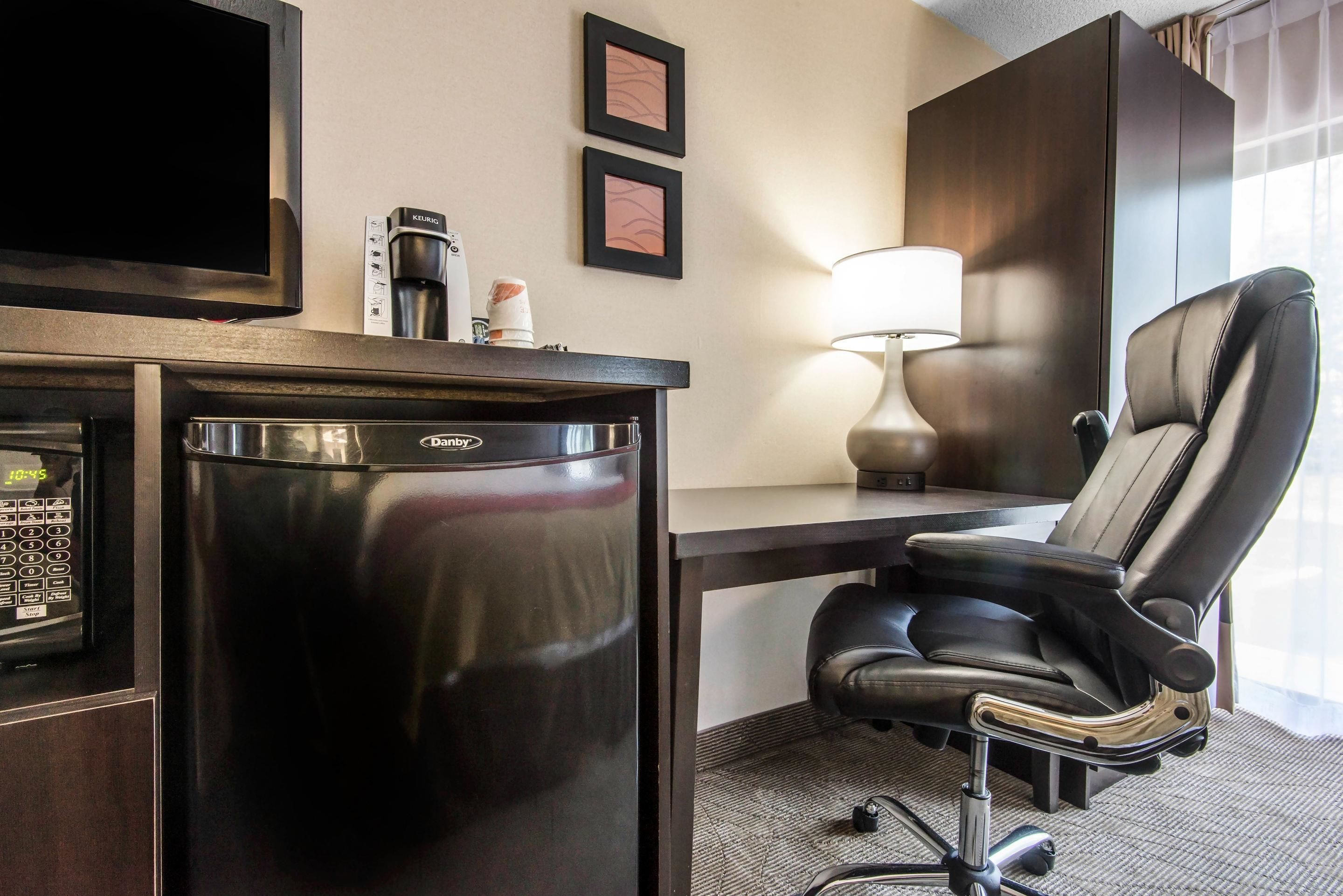 premium bedding, down duvets, desk, blackout curtains