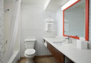 Two double beds non smoking | Bathroom | Hair dryer, towels, soap, shampoo