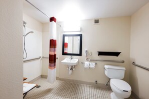 Superior Room, 1 King Bed, Accessible (Roll-In Shower, Smoke Free) | Bathroom | Combined shower/tub, free toiletries, towels